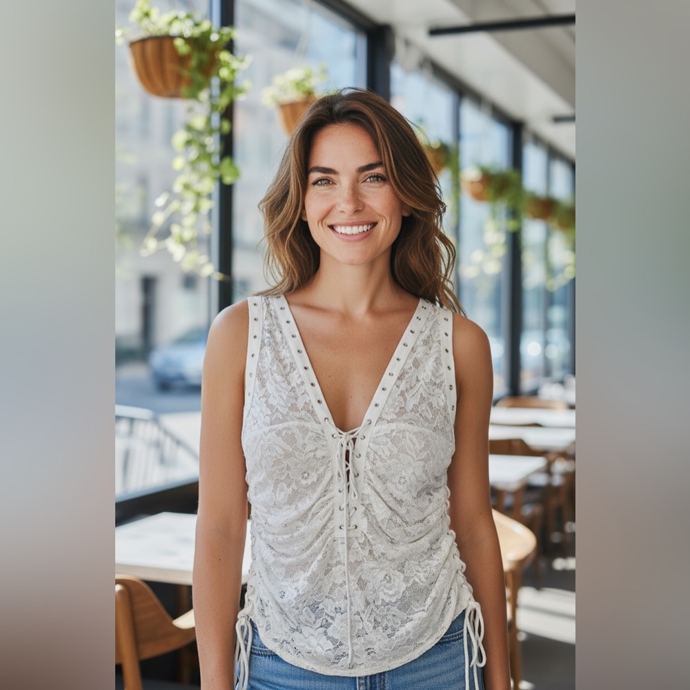 #240 White Lace Sleeveless Top